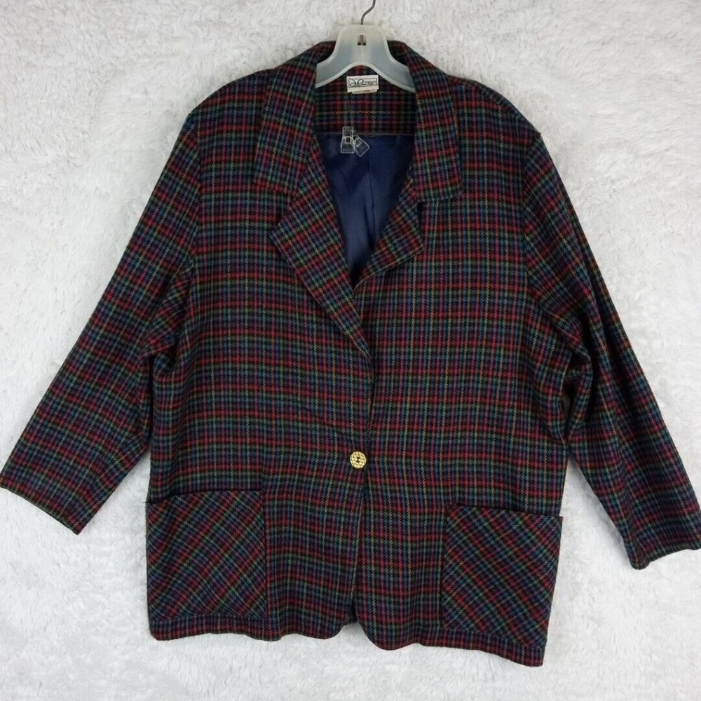 Vintage Haband For Her Womens Suit Blazer Jacket Multicolor L Pockets One Button